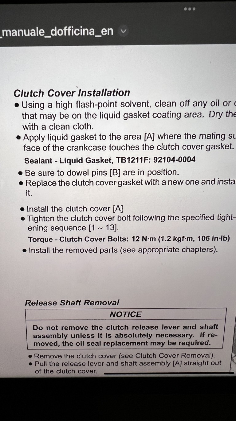 Clutch Cover Sealant and Gasket Z900 Main Chat board Z900